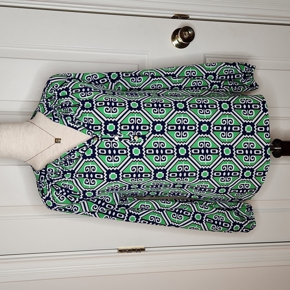 Macbeth Collection by Margaret Josephs Tops - Macbeth Collection by Margaret Josephs Navy/Green/White Blouse Size S